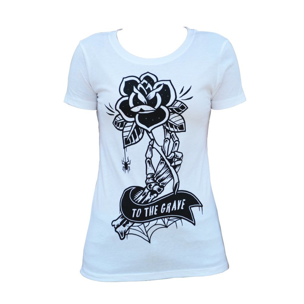 To the Grave White Tee Tattoo Art Rose NEW S-2XL